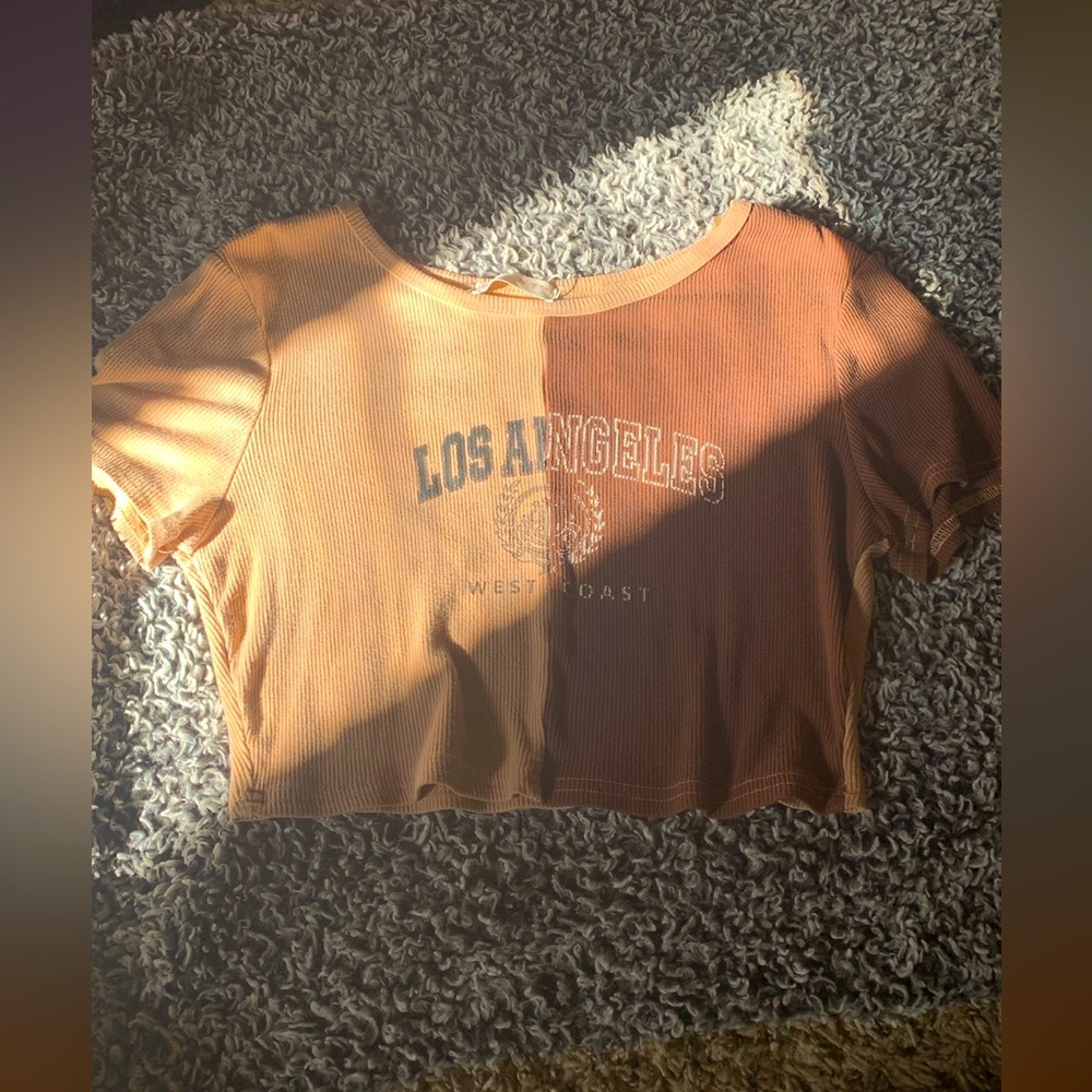 Romwe Los Angeles, half brown half tan cropped shirt. size Medium